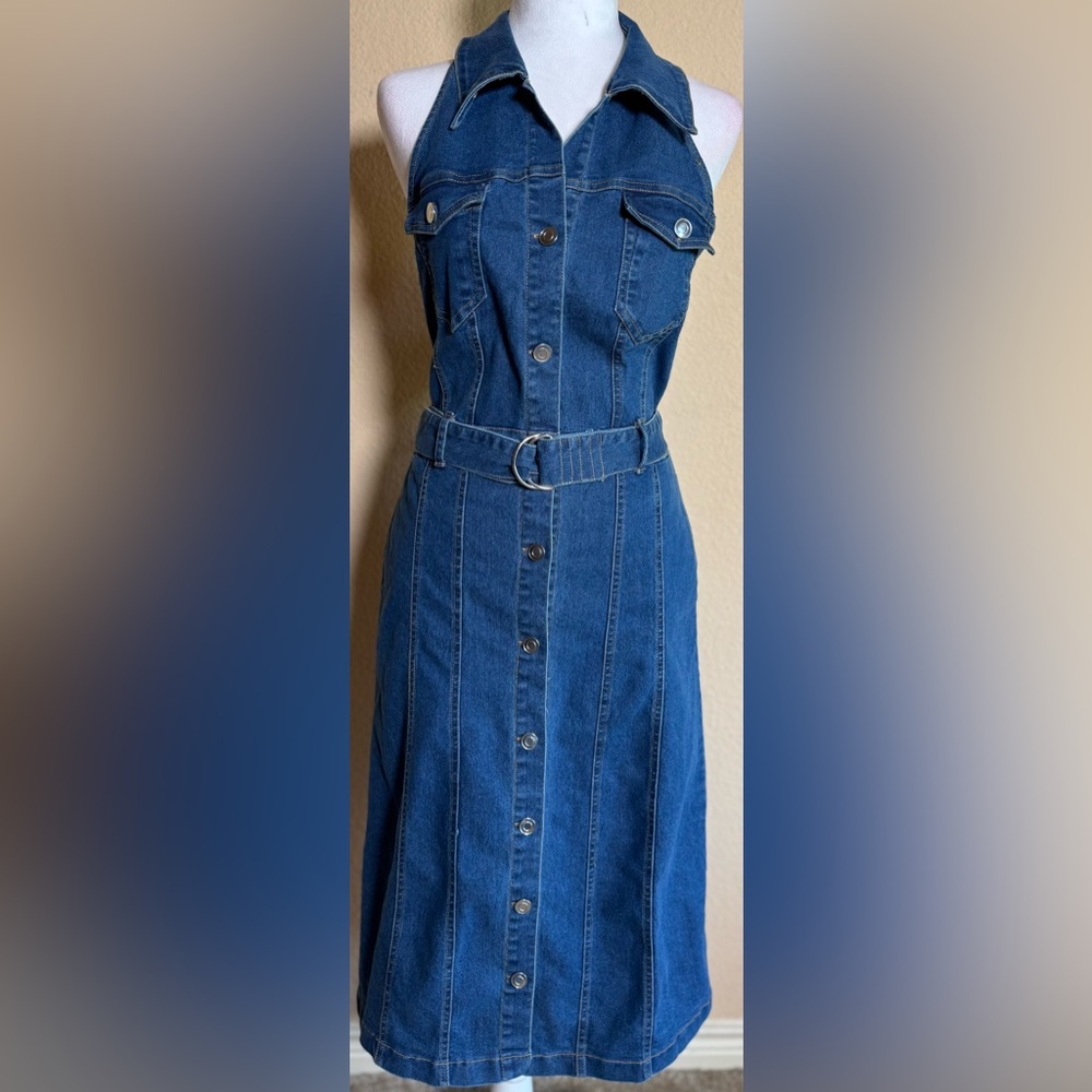 Jolie and Joy Women's Blue Denim Belted Dress
